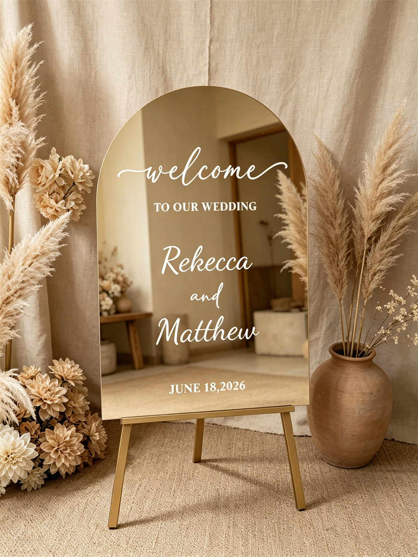 Mirror acrylic welcome signs, golden mirror wedding direction signs, custom wedding direction signs, ceremony welcome signs